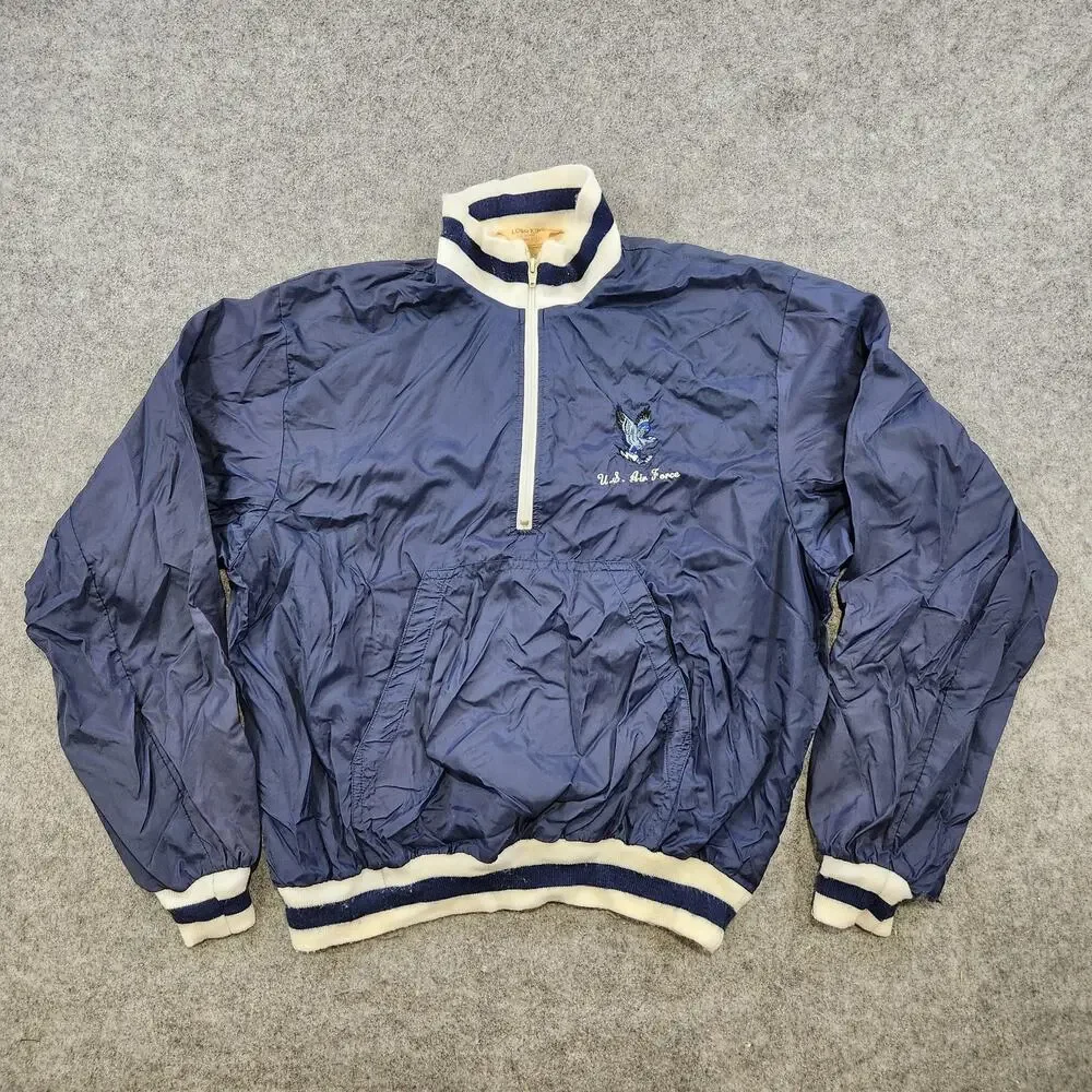 Vintage Logo 7 U.S. Air Force‎ Jacket Mens Large Nylon Pullover Striped 80s 90s